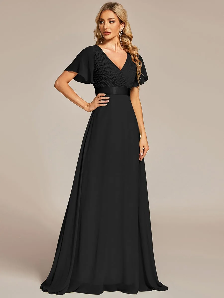 Monica | High Waist Maxi Chiffon Bridesmaid Dress with Short Sleeves