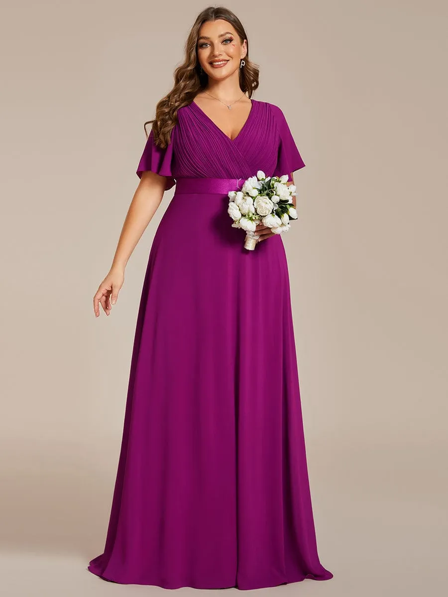Monica | High Waist Maxi Chiffon Bridesmaid Dress with Short Sleeves