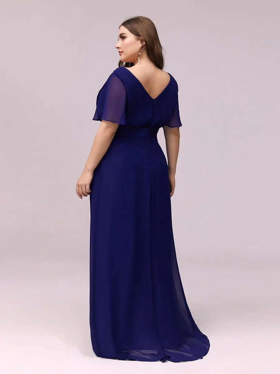 Monica | High Waist Maxi Chiffon Bridesmaid Dress with Short Sleeves