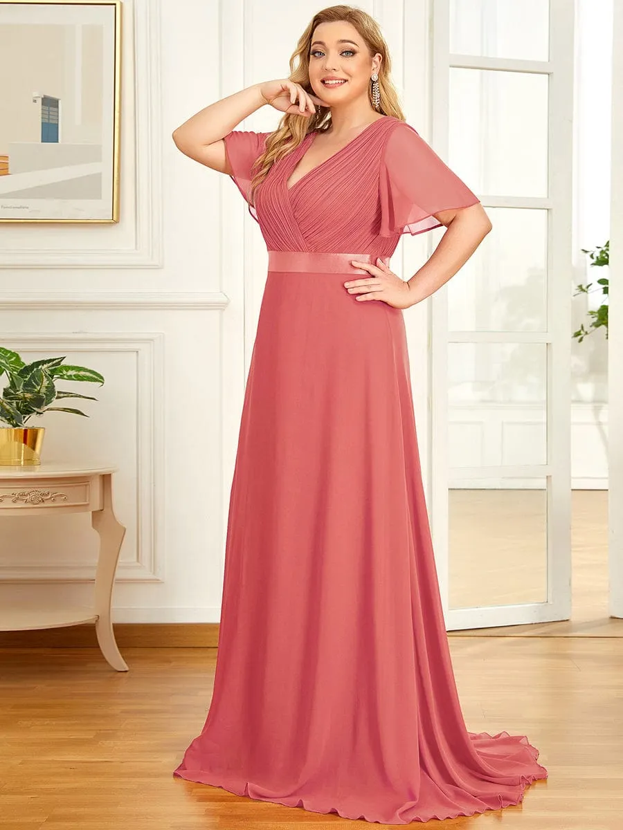 Monica | High Waist Maxi Chiffon Bridesmaid Dress with Short Sleeves