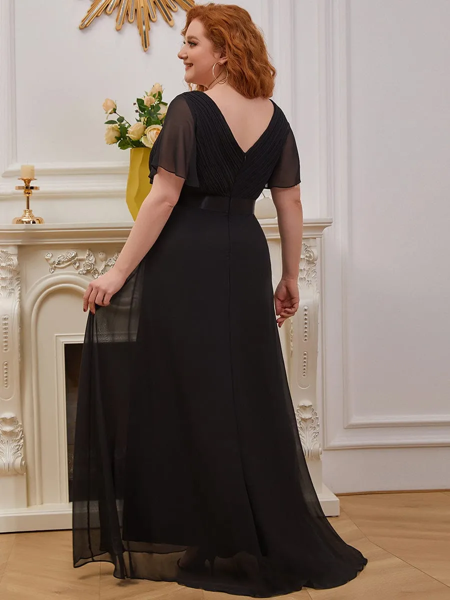 Monica | High Waist Maxi Chiffon Bridesmaid Dress with Short Sleeves