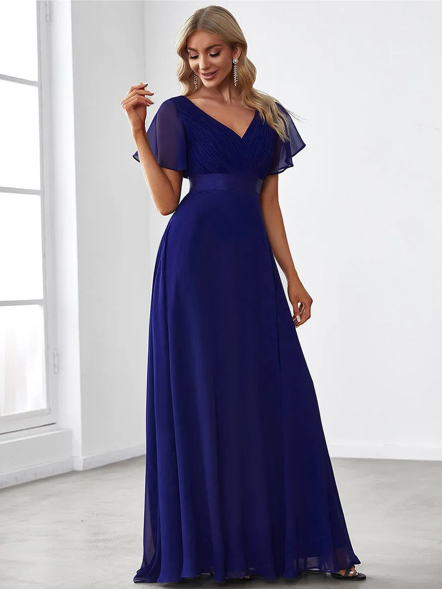 Monica | High Waist Maxi Chiffon Bridesmaid Dress with Short Sleeves