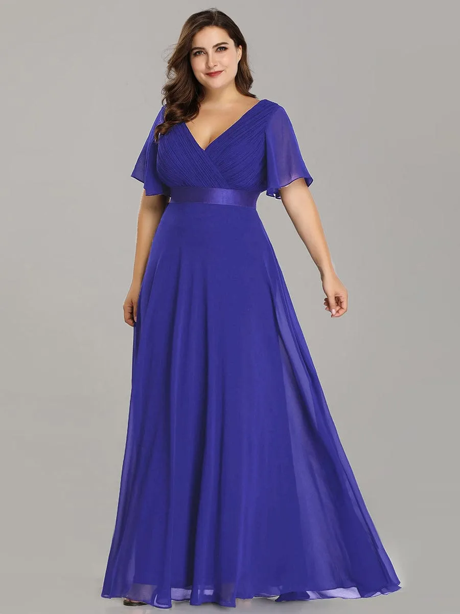 Monica | High Waist Maxi Chiffon Bridesmaid Dress with Short Sleeves