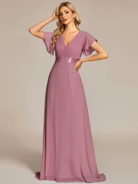 Monica | High Waist Maxi Chiffon Bridesmaid Dress with Short Sleeves