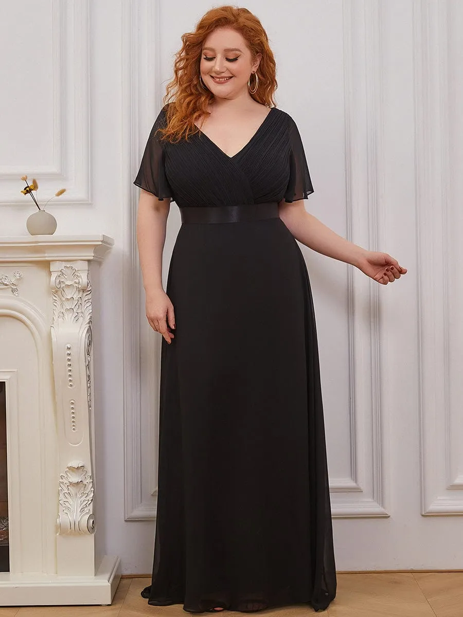 Monica | High Waist Maxi Chiffon Bridesmaid Dress with Short Sleeves