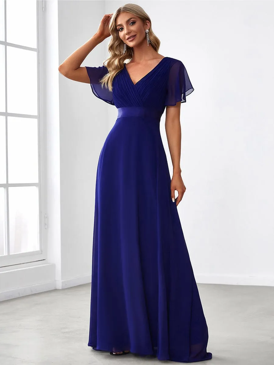 Monica | High Waist Maxi Chiffon Bridesmaid Dress with Short Sleeves