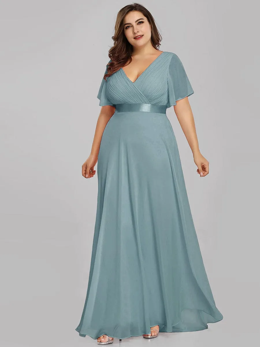 Monica | High Waist Maxi Chiffon Bridesmaid Dress with Short Sleeves