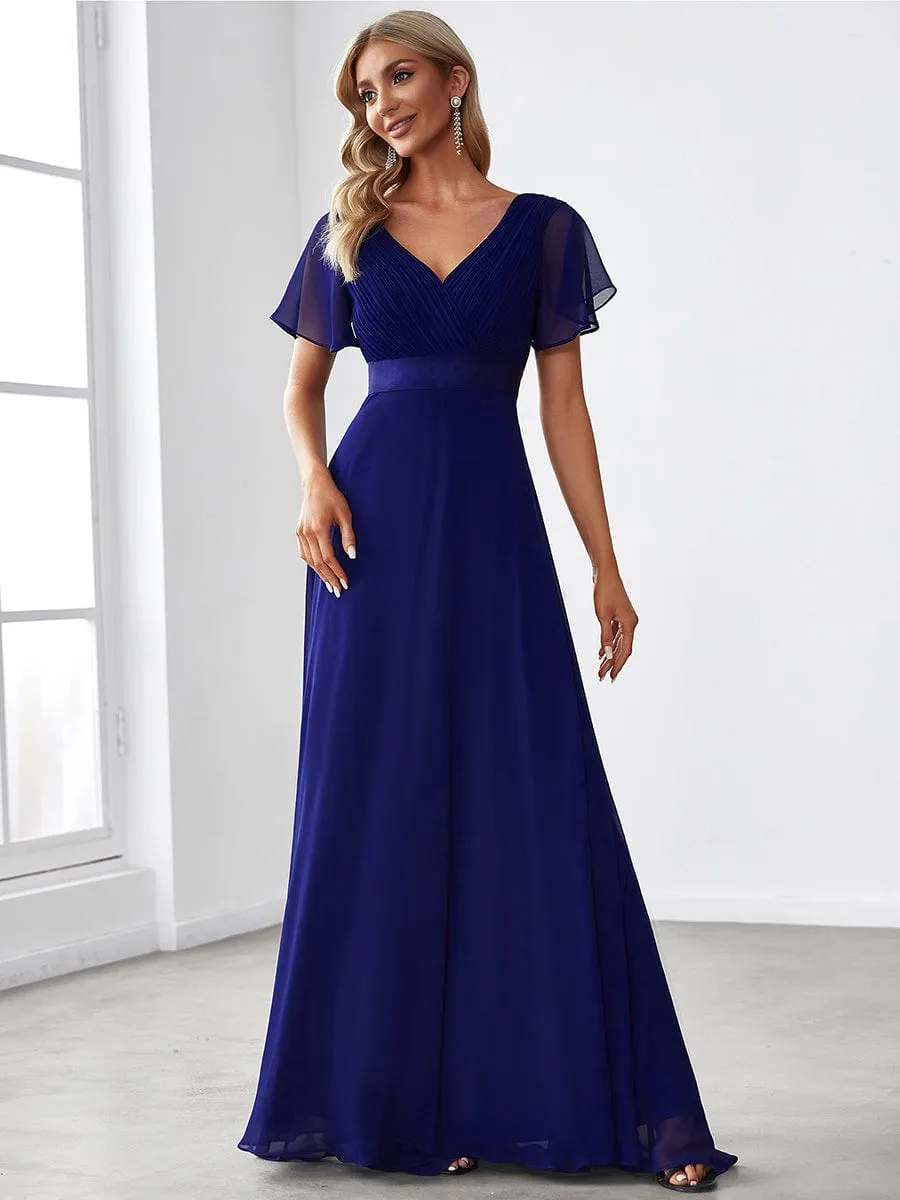 Monica | High Waist Maxi Chiffon Bridesmaid Dress with Short Sleeves