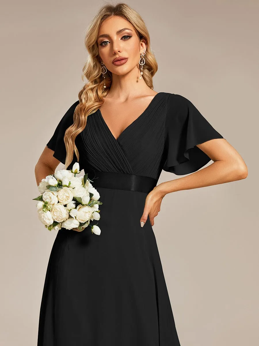 Monica | High Waist Maxi Chiffon Bridesmaid Dress with Short Sleeves