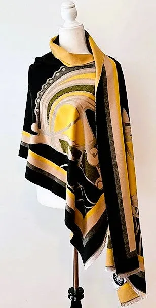Mustard and Black Mane Reversible Wrap – Artisan Shawl