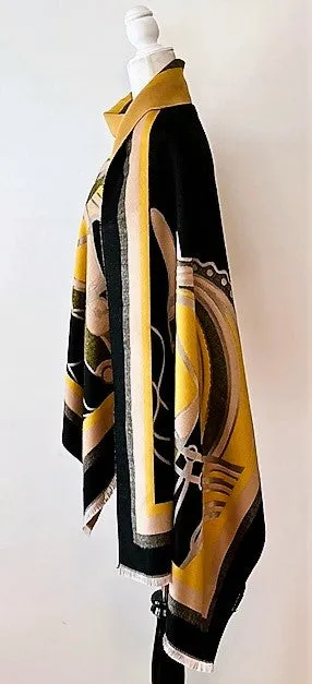Mustard and Black Mane Reversible Wrap – Artisan Shawl