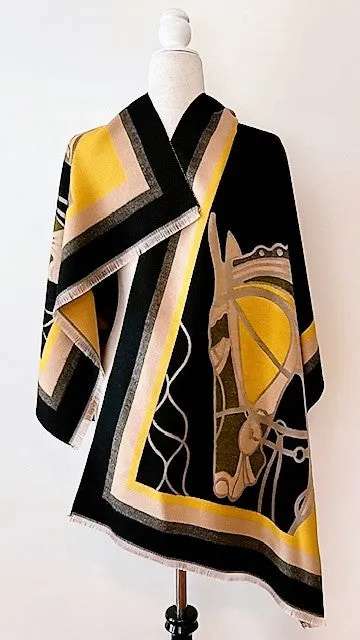 Mustard and Black Mane Reversible Wrap – Artisan Shawl
