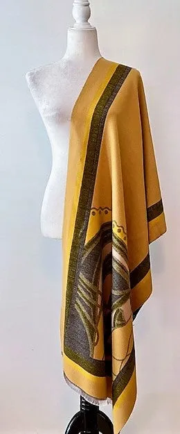 Mustard and Black Mane Reversible Wrap – Artisan Shawl