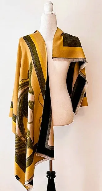 Mustard and Black Mane Reversible Wrap – Artisan Shawl