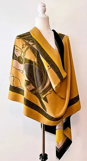 Mustard and Black Mane Reversible Wrap – Artisan Shawl