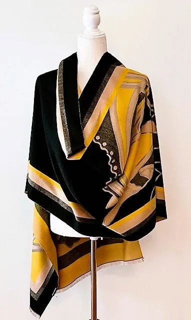 Mustard and Black Mane Reversible Wrap – Artisan Shawl
