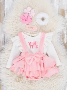 Pink Velvet Valentine Lightning Overalls Set