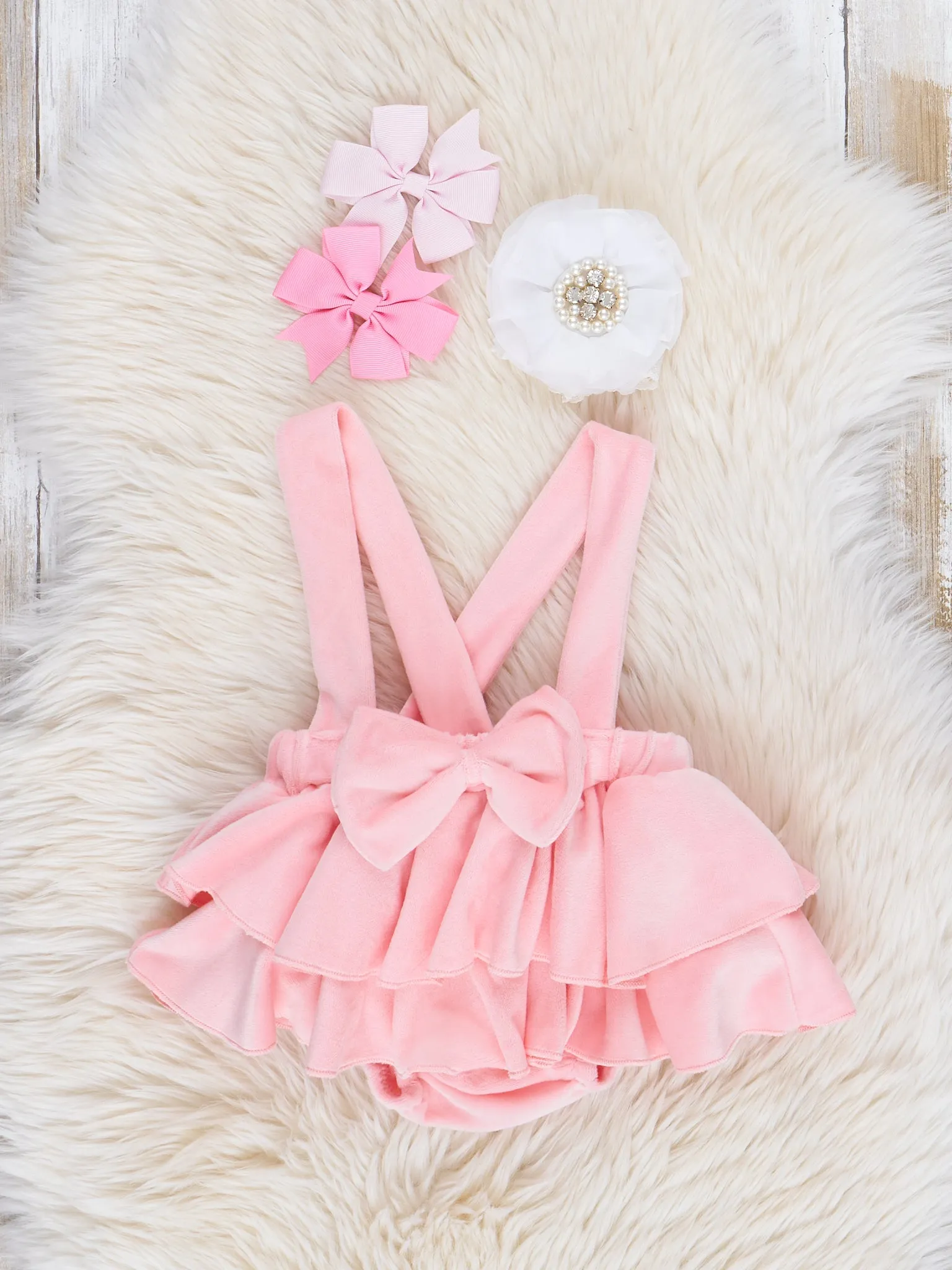 Pink Velvet Valentine Lightning Overalls Set