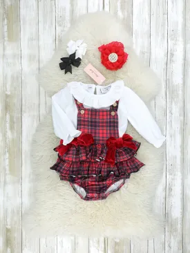 Plaid Bow Overall Ruffle Romper Set