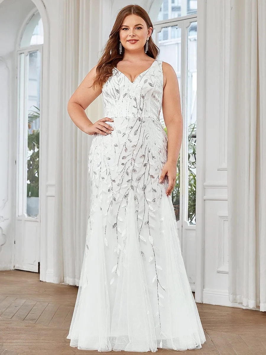 Plus Size Women's V-Neck Fishtail Sequin Evening Dress