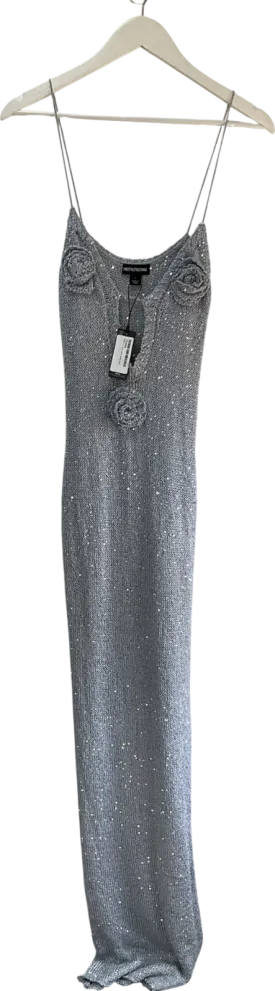PrettyLittleThing Metallic Silver Sequin Knit Maxi Dress UK S