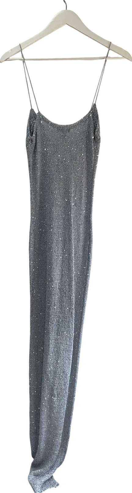 PrettyLittleThing Metallic Silver Sequin Knit Maxi Dress UK S