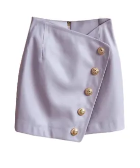 PU Leather Gold Button Mini Skirt In Purple PU Leather Gold Button Mini Skirt In Purple