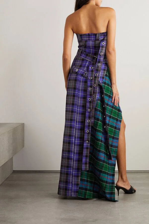 Rave Review - Shroom Belted Checked Wool Maxi Dress in Purple