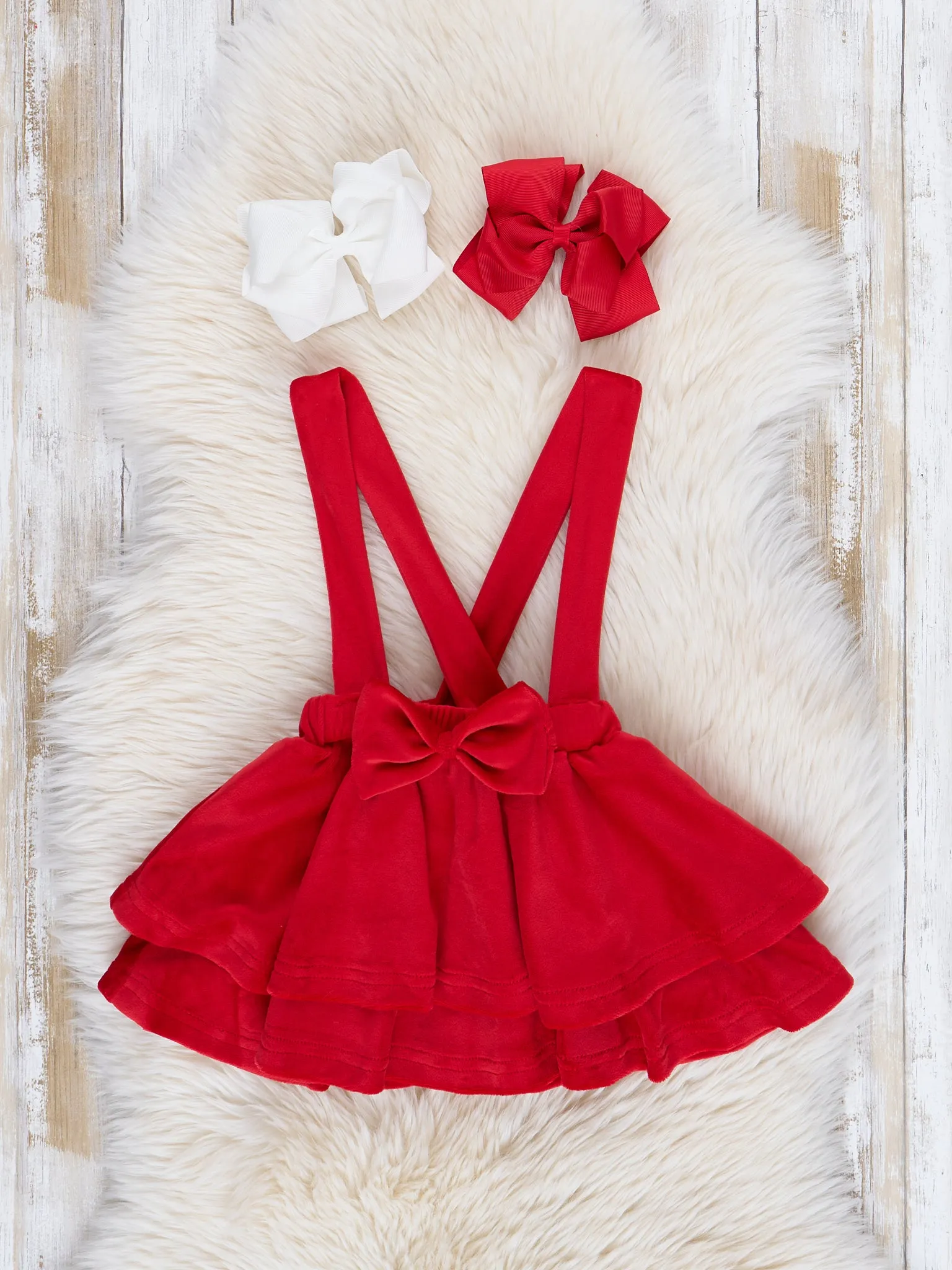 Red Velvet Falling Hearts Skirt Overalls Set