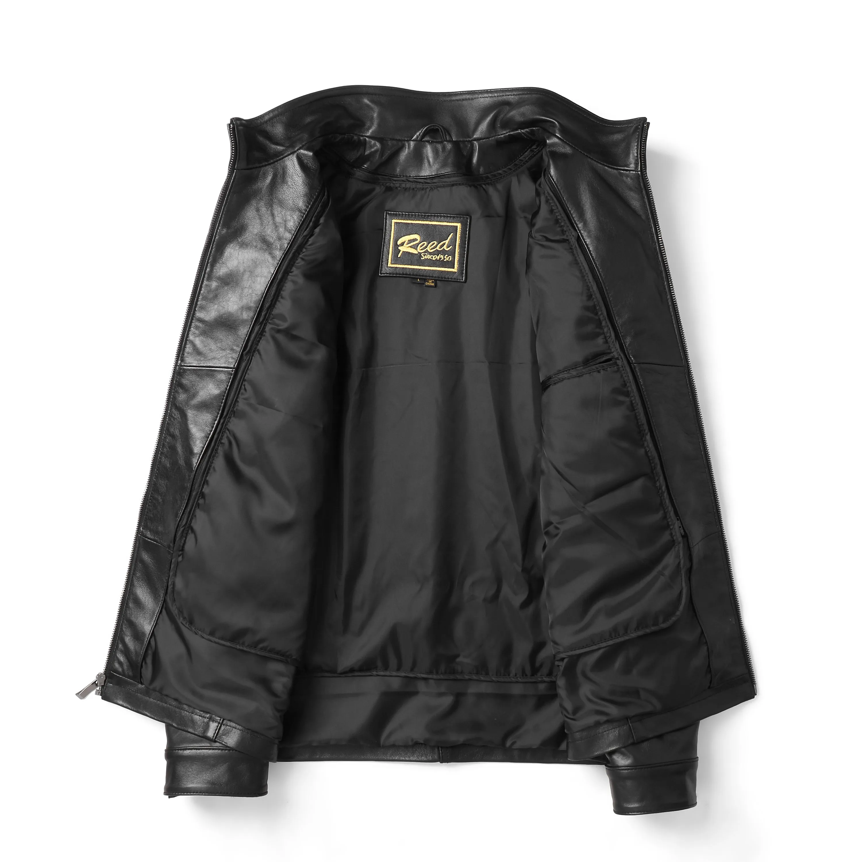 REED EST. 1950 Men's Jacket Genuine Lambskin Leather Stand UP Collar Winners Coat - Imported