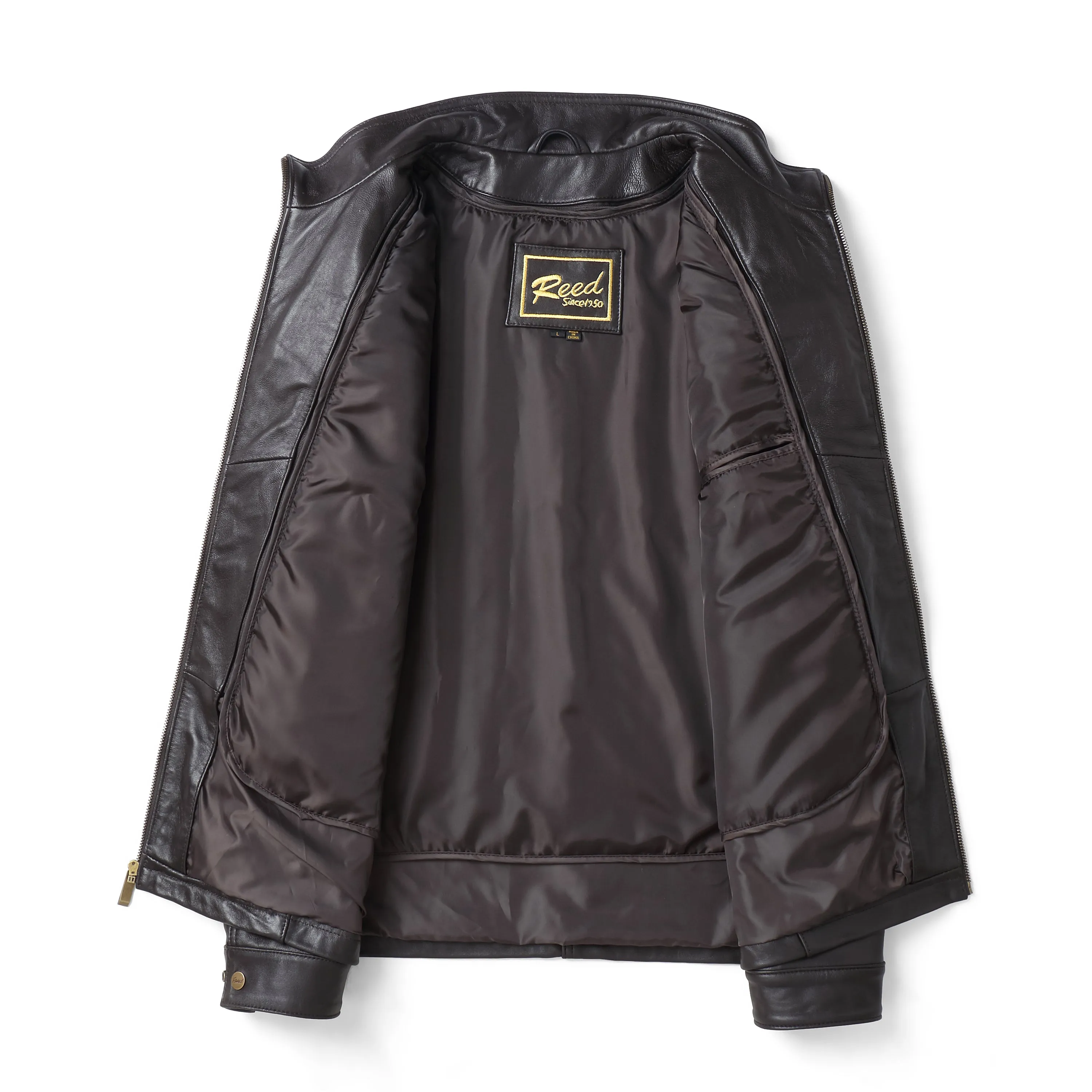 REED EST. 1950 Men's Jacket Genuine Lambskin Leather Stand UP Collar Winners Coat - Imported