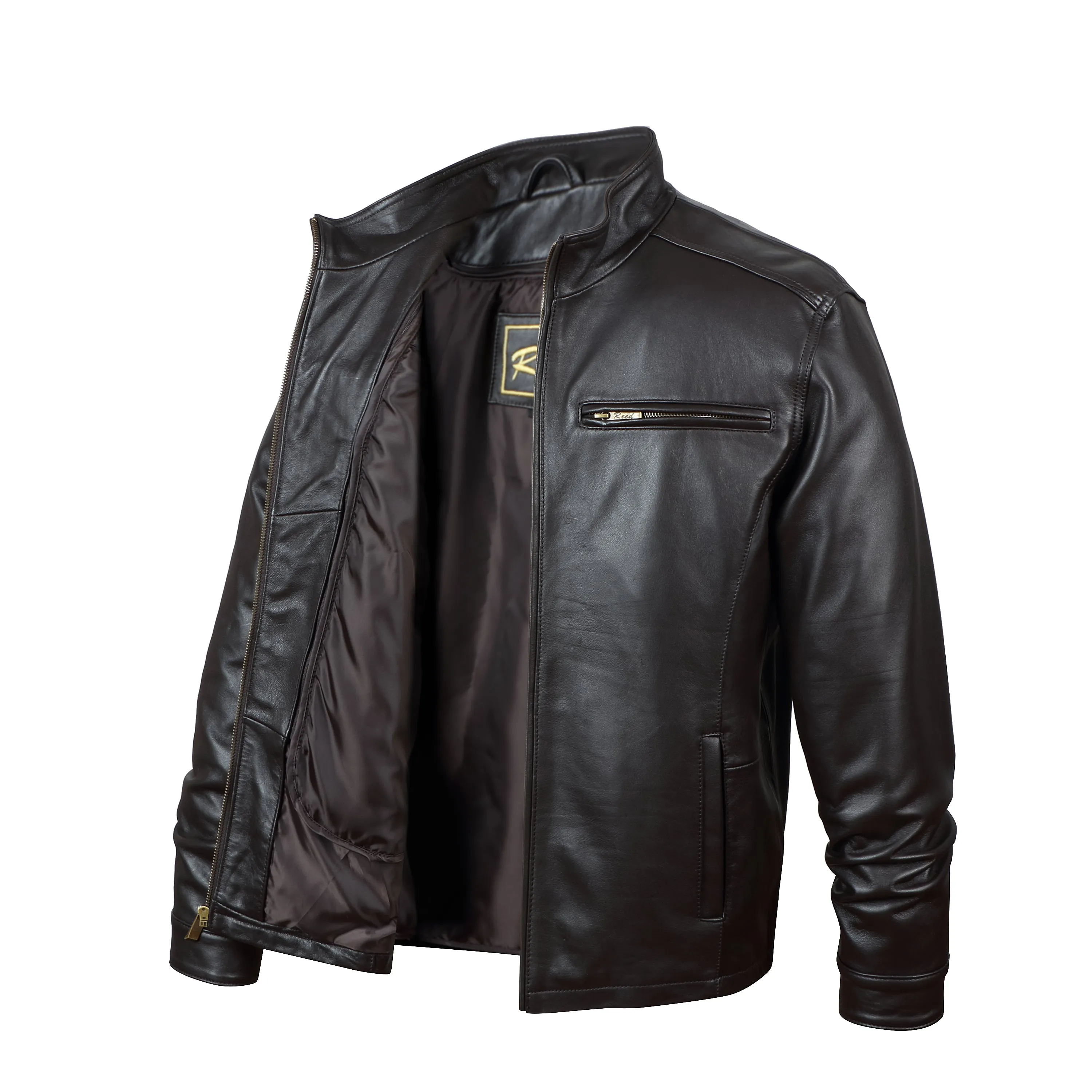 REED EST. 1950 Men's Jacket Genuine Lambskin Leather Stand UP Collar Winners Coat - Imported