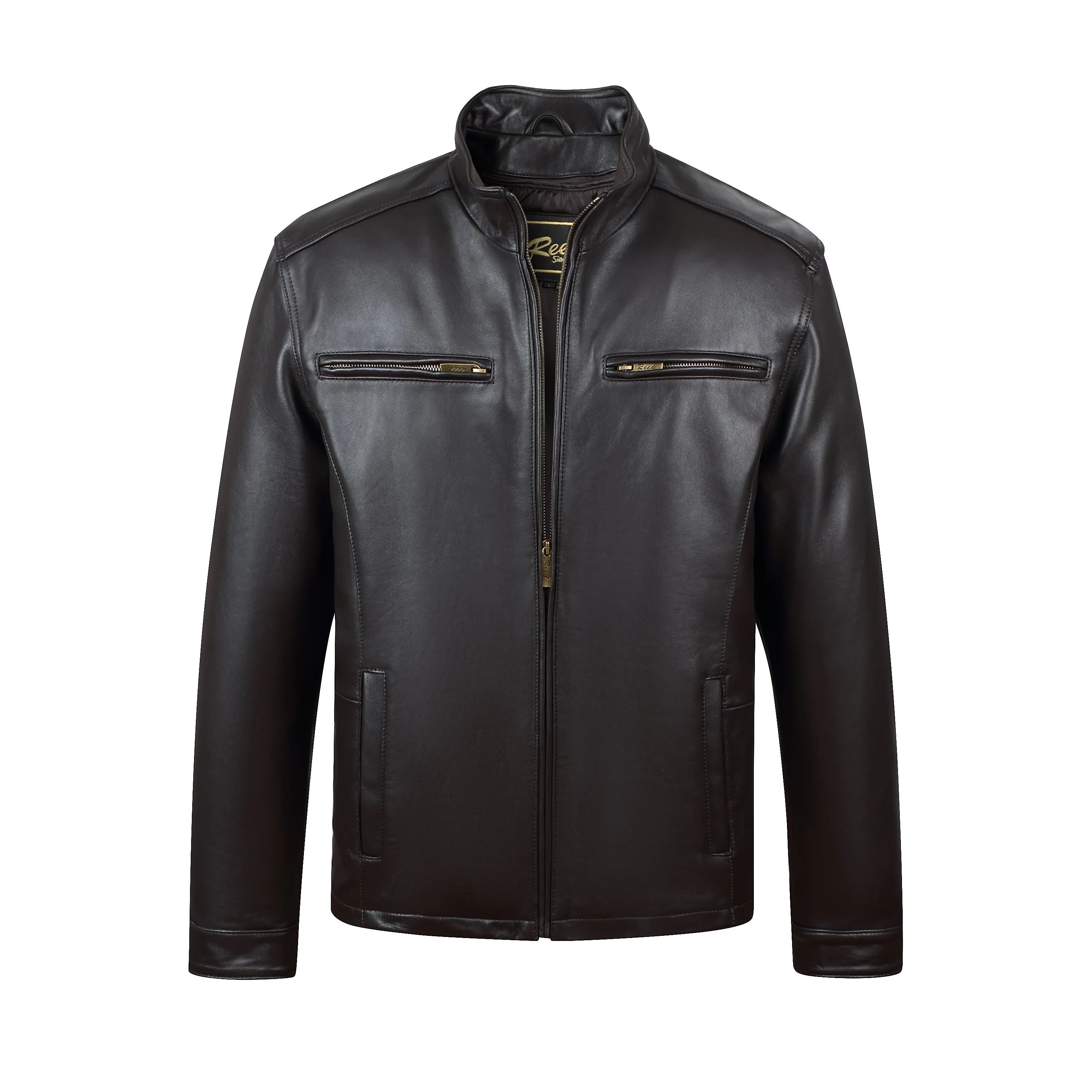 REED EST. 1950 Men's Jacket Genuine Lambskin Leather Stand UP Collar Winners Coat - Imported