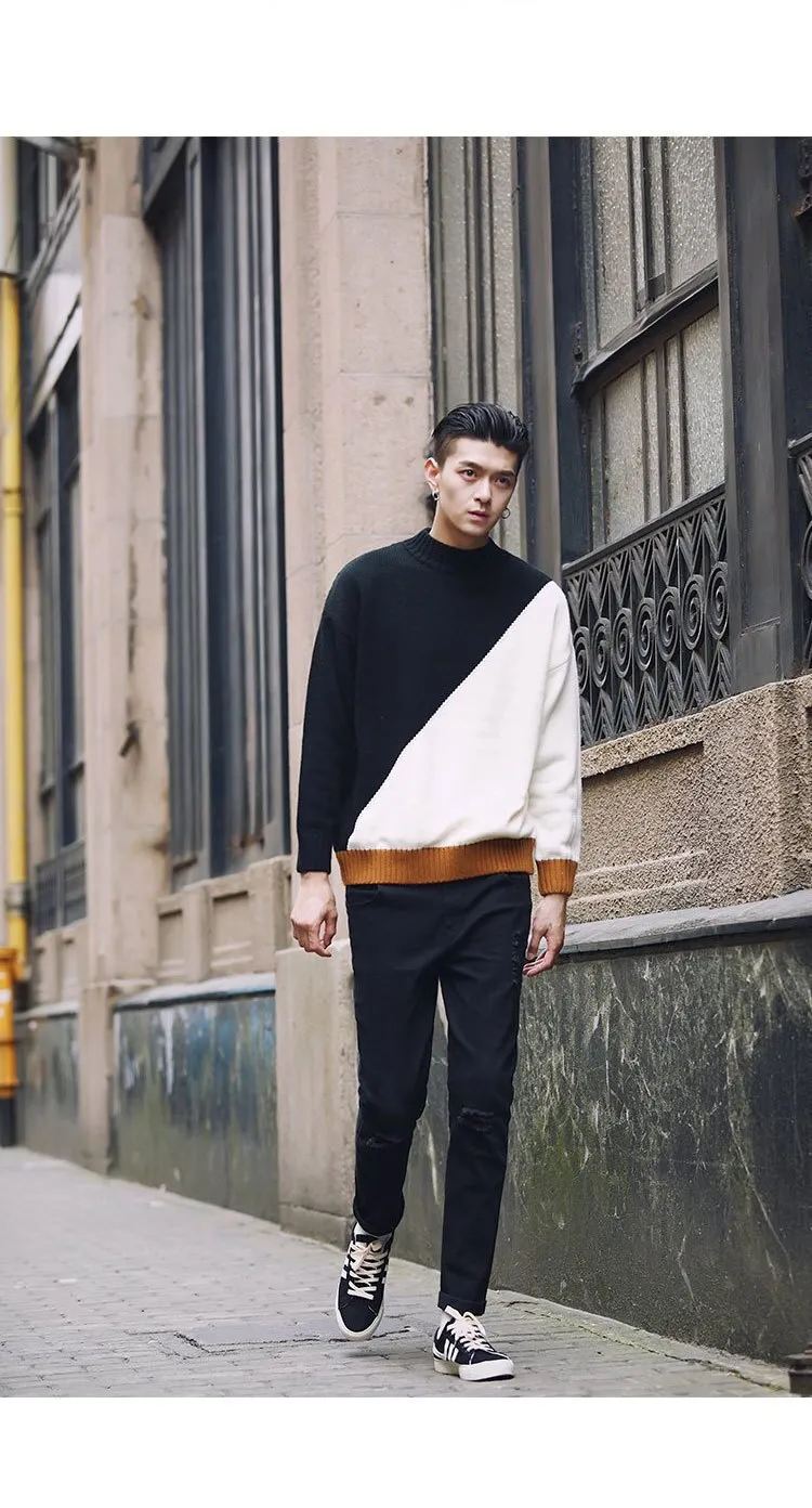 shirt Contrast sweater men designer pullover sweater men shoulder black white green yellow soft coat