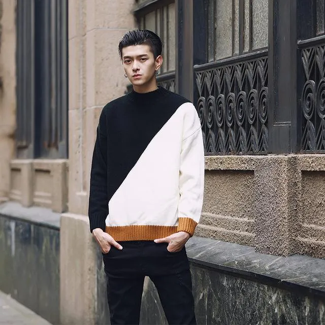 shirt Contrast sweater men designer pullover sweater men shoulder black white green yellow soft coat