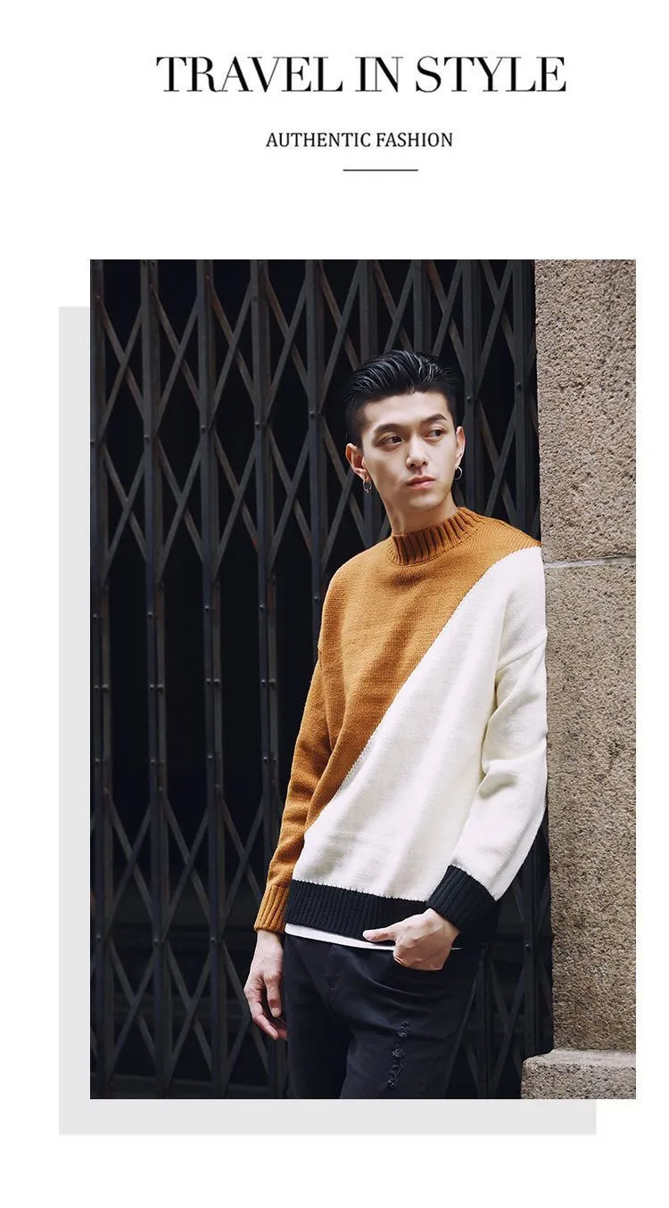 shirt Contrast sweater men designer pullover sweater men shoulder black white green yellow soft coat