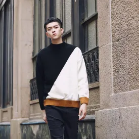 shirt Contrast sweater men designer pullover sweater men shoulder black white green yellow soft coat