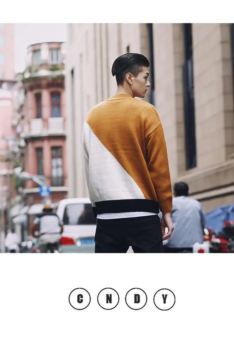 shirt Contrast sweater men designer pullover sweater men shoulder black white green yellow soft coat
