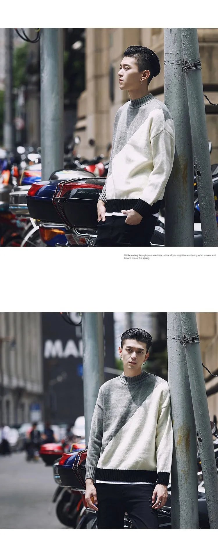 shirt Contrast sweater men designer pullover sweater men shoulder black white green yellow soft coat