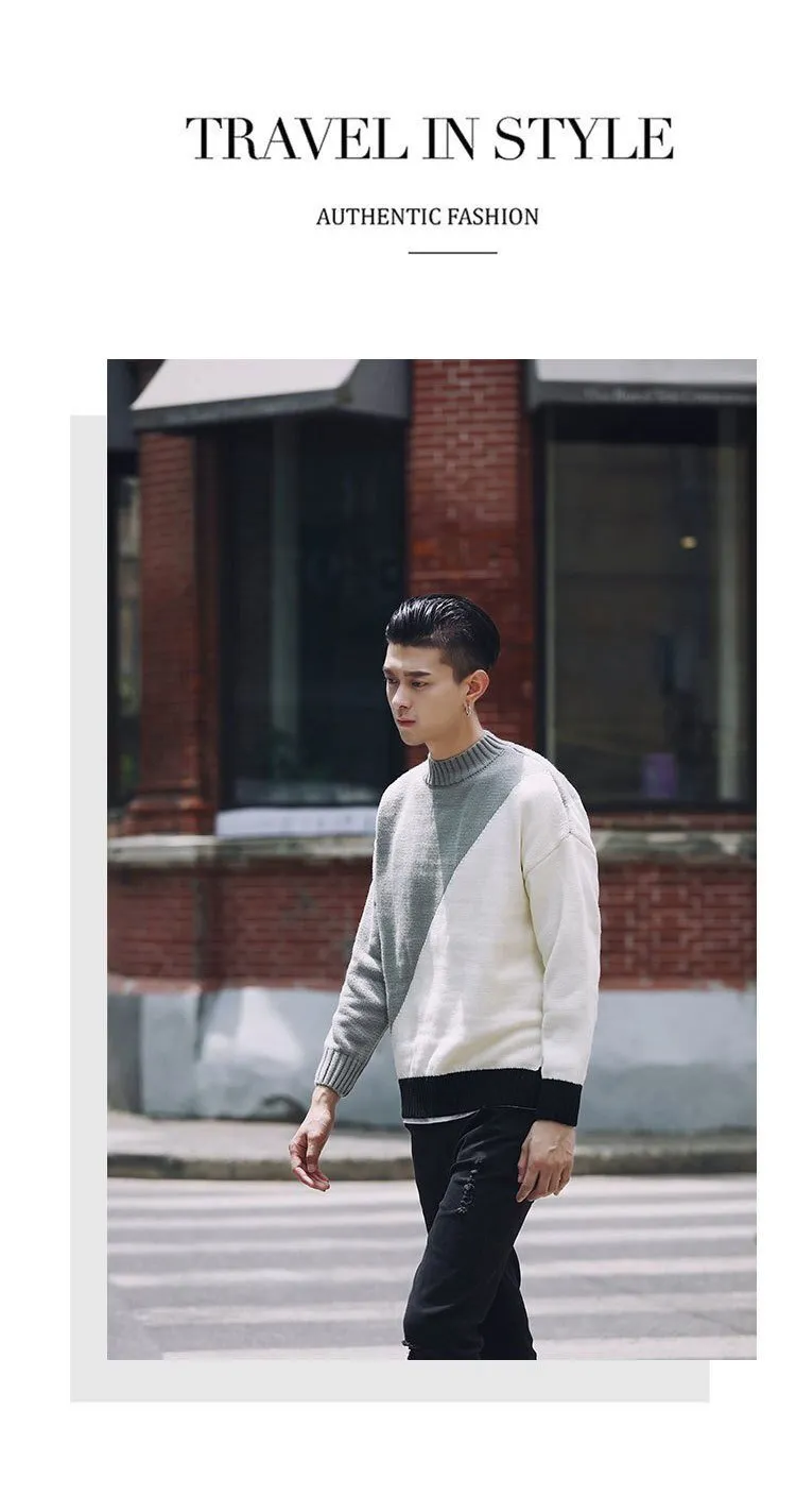 shirt Contrast sweater men designer pullover sweater men shoulder black white green yellow soft coat