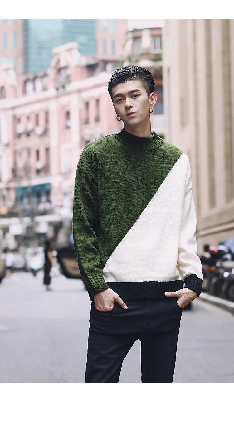 shirt Contrast sweater men designer pullover sweater men shoulder black white green yellow soft coat