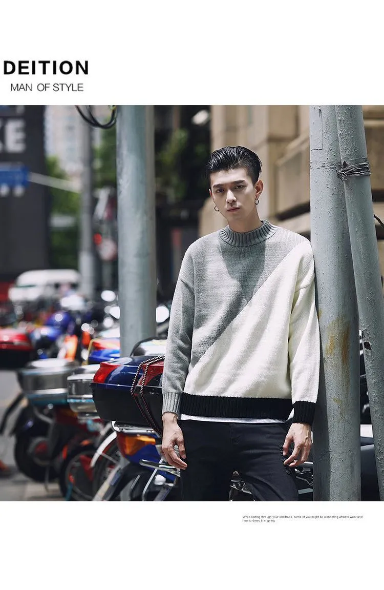shirt Contrast sweater men designer pullover sweater men shoulder black white green yellow soft coat