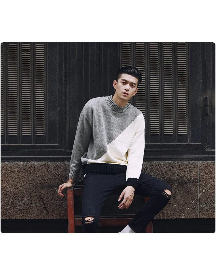 shirt Contrast sweater men designer pullover sweater men shoulder black white green yellow soft coat