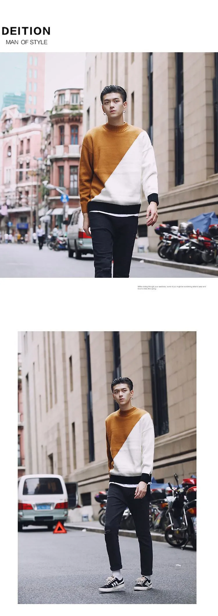 shirt Contrast sweater men designer pullover sweater men shoulder black white green yellow soft coat