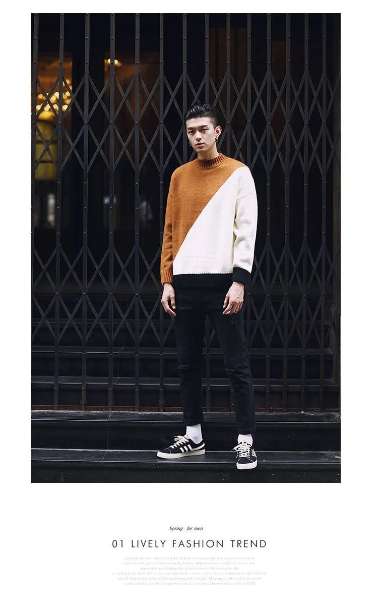 shirt Contrast sweater men designer pullover sweater men shoulder black white green yellow soft coat