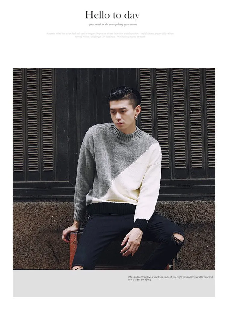 shirt Contrast sweater men designer pullover sweater men shoulder black white green yellow soft coat