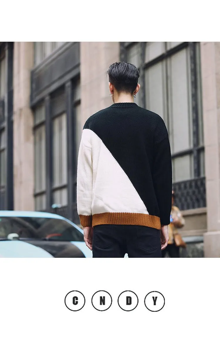 shirt Contrast sweater men designer pullover sweater men shoulder black white green yellow soft coat