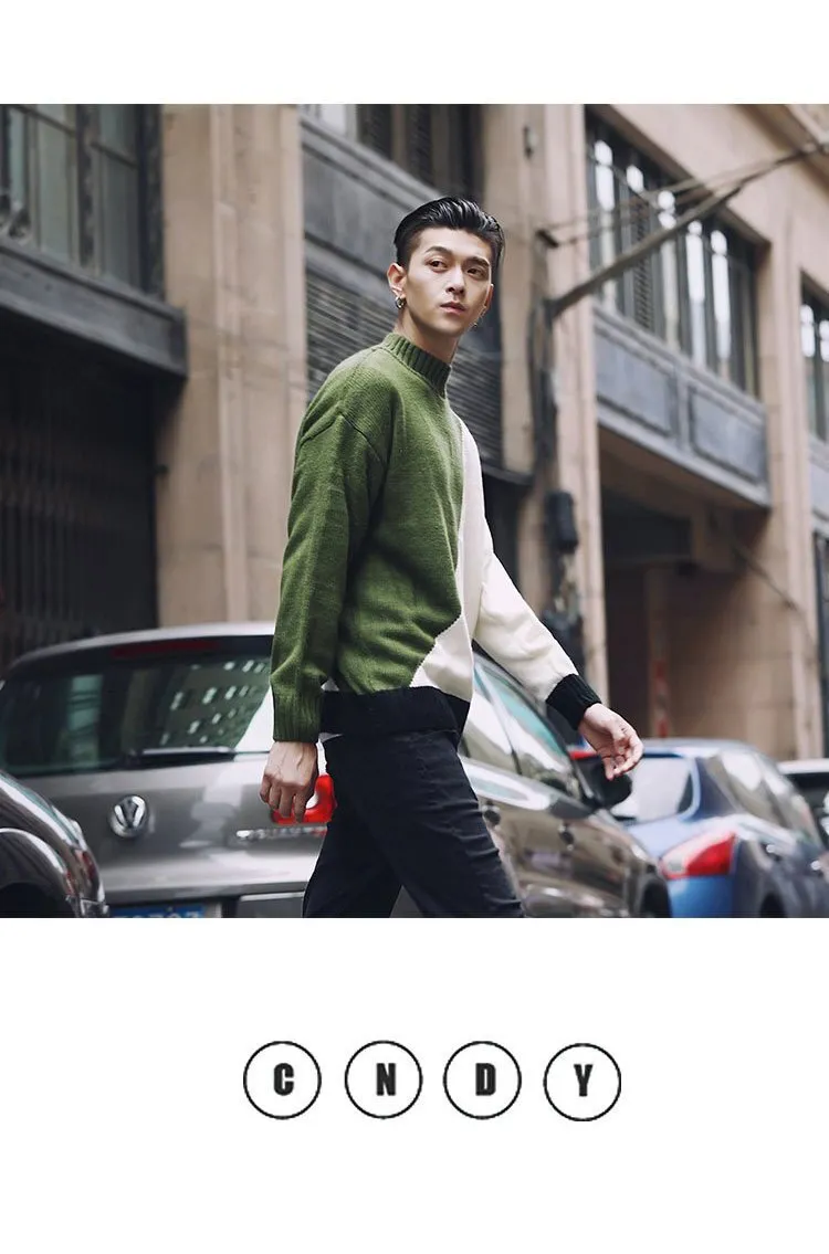 shirt Contrast sweater men designer pullover sweater men shoulder black white green yellow soft coat