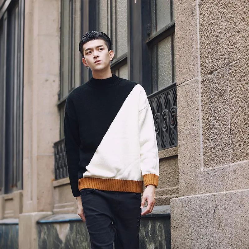 shirt Contrast sweater men designer pullover sweater men shoulder black white green yellow soft coat