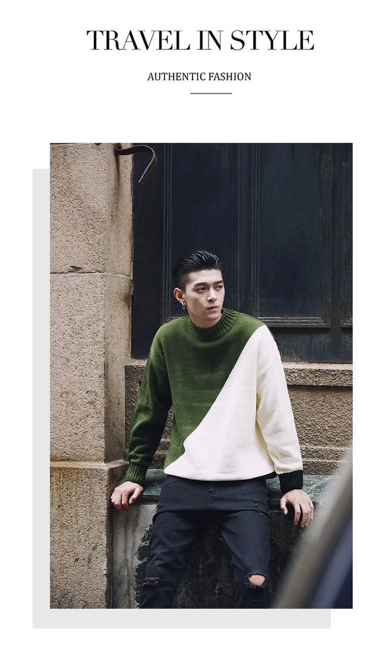 shirt Contrast sweater men designer pullover sweater men shoulder black white green yellow soft coat